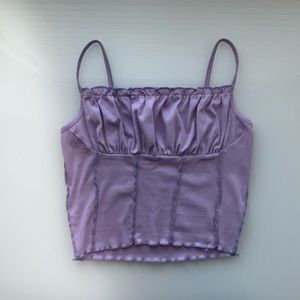 Lilac tank top with lettuce trim